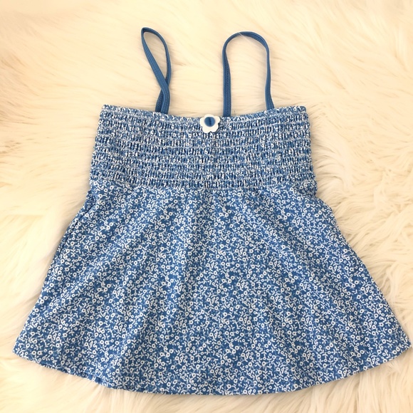 Floral Smocked Swimsuit Swim Flower Ruffle Tankini Blue White Ruffle Girls 6 NEW - Picture 2 of 6